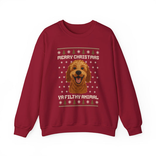Doodle Merry Christmas Ya Filthy Animal Ugly Christmas Sweatshirt — Labradoodle / Goldendoodle (Style 1)