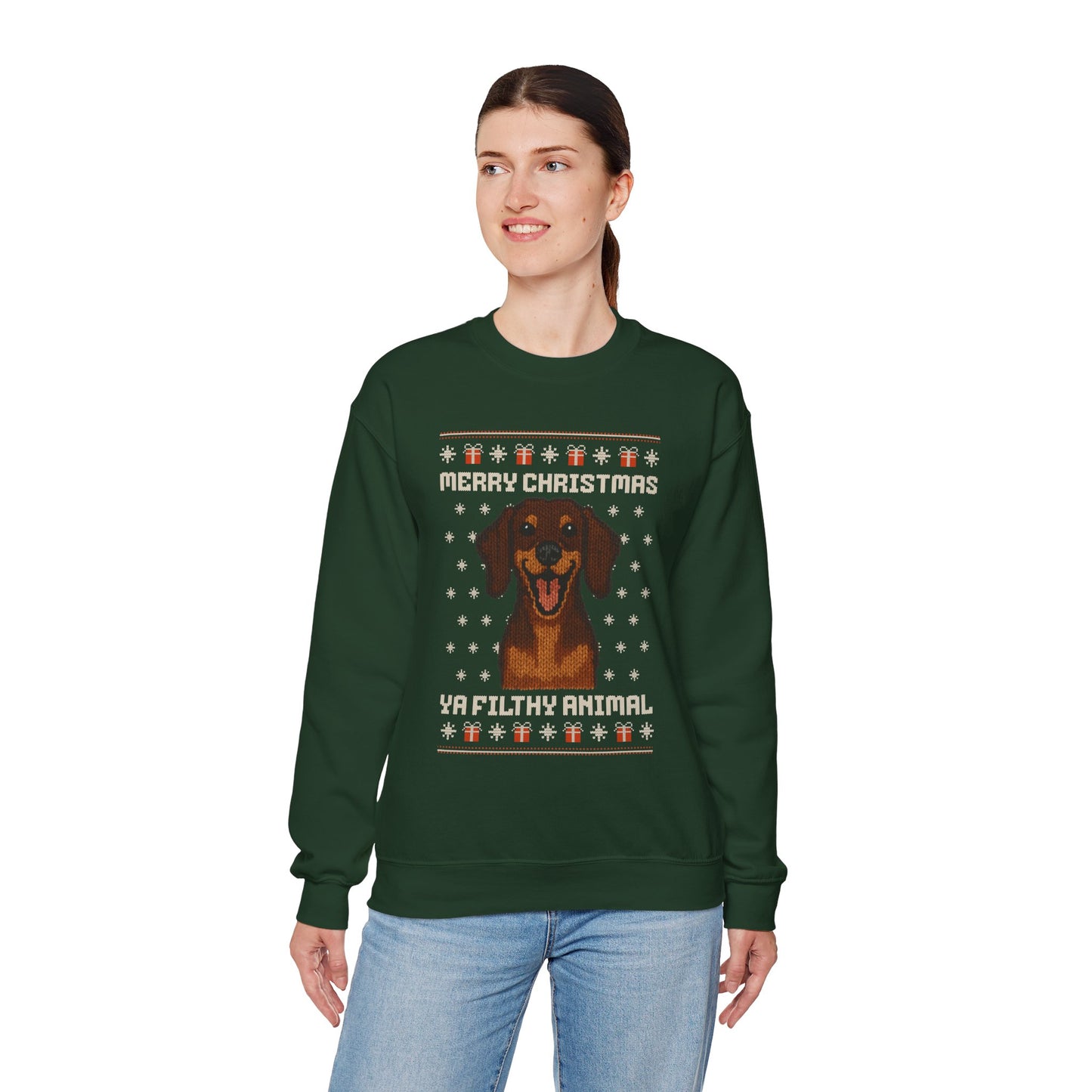 Dachshund Merry Christmas Ya Filthy Animal Ugly Christmas Sweatshirt