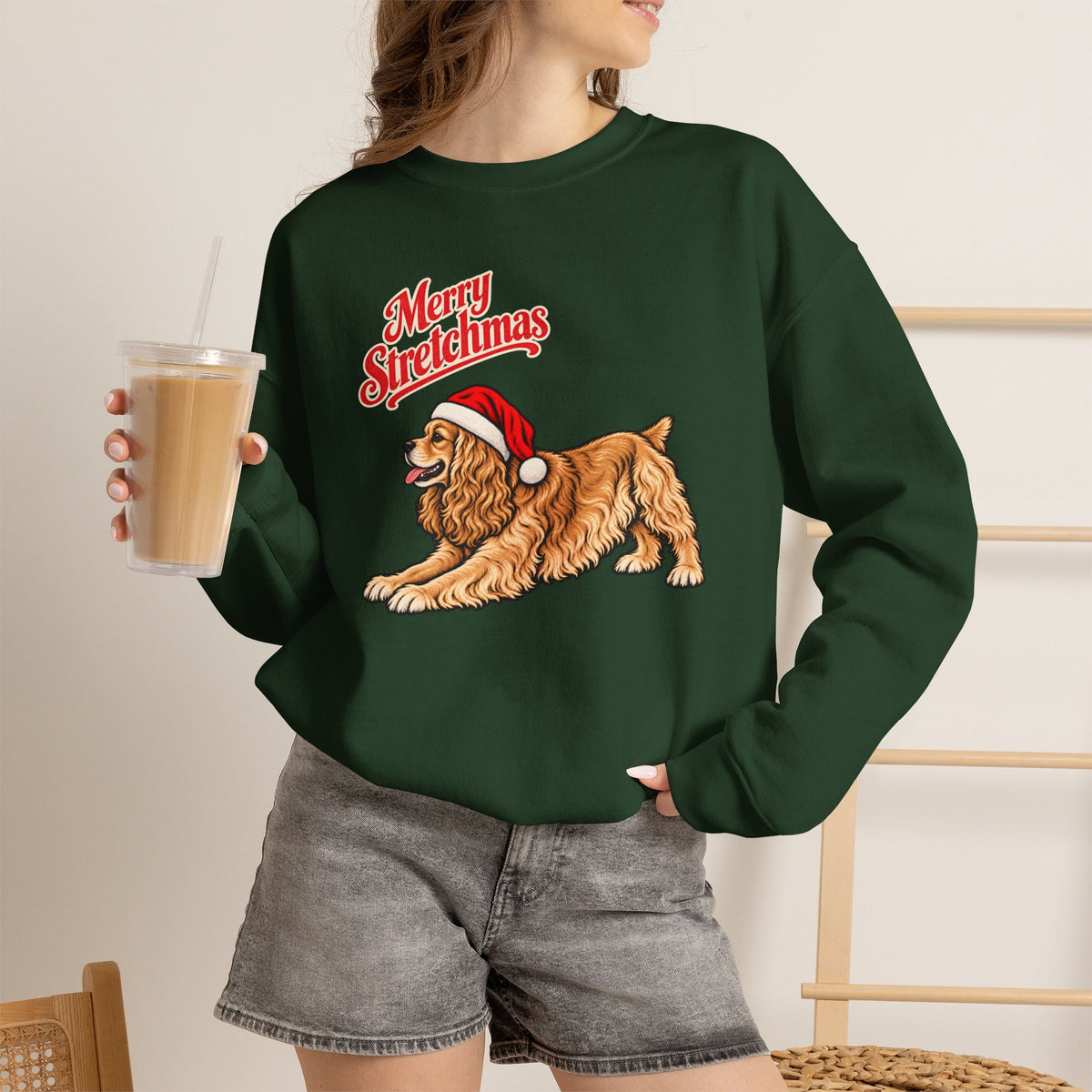 American Cocker Spaniel Christmas Sweatshirt | Merry Stretchmas (Docked Tail)