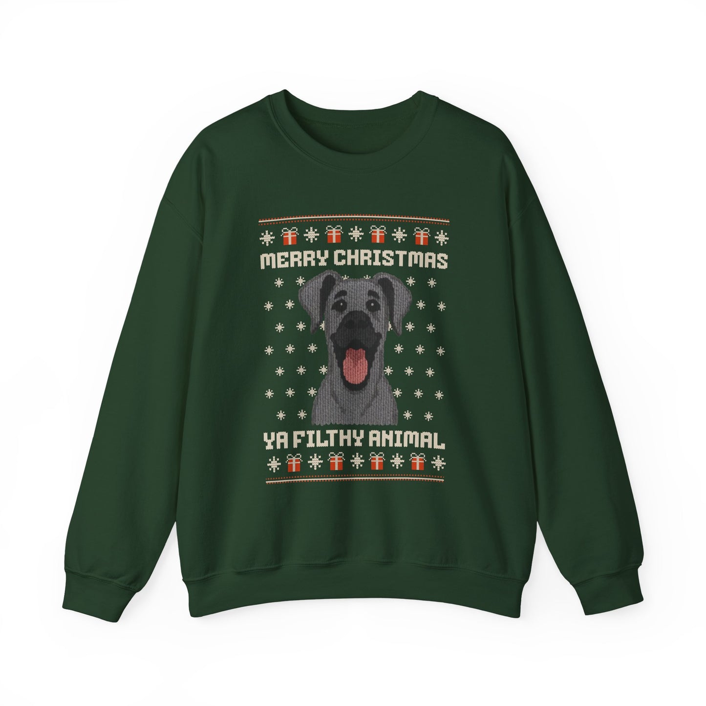 Great Dane Merry Christmas Ya Filthy Animal Ugly Christmas Sweatshirt (Style 2)