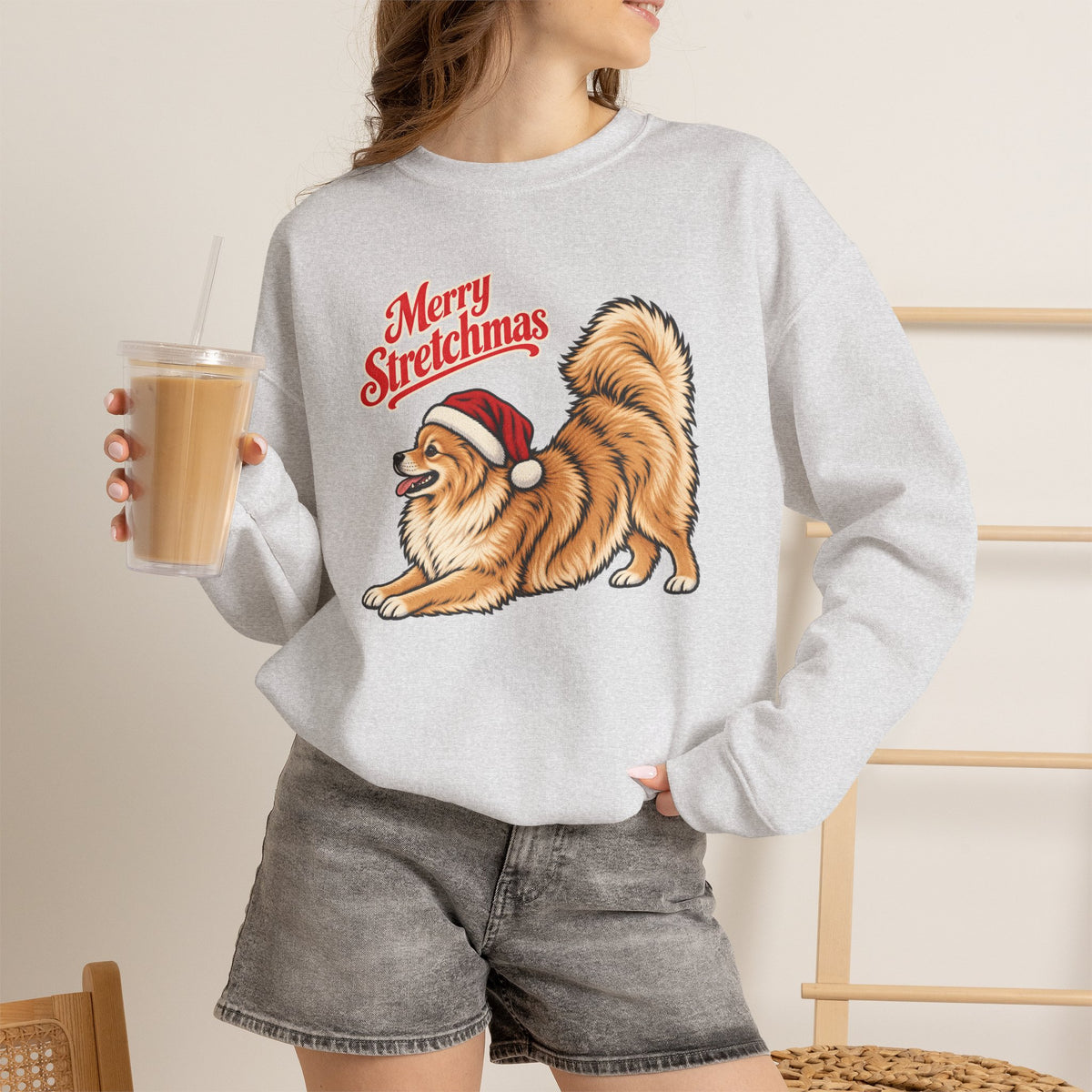 Pomeranian Christmas Sweatshirt | Merry Stretchmas