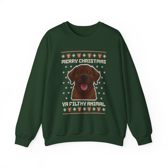 Chocolate Labrador Retriever Merry Christmas Ya Filthy Animal Ugly Christmas Sweatshirt