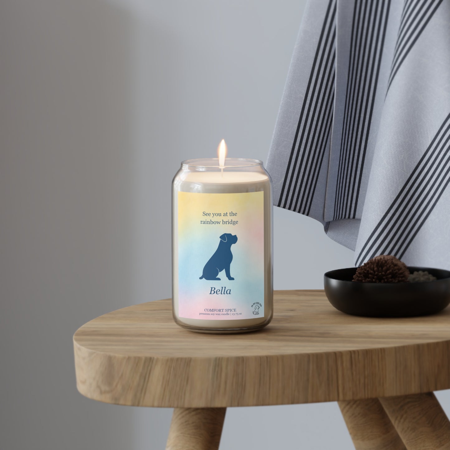 Boxer Rainbow Bridge Candle — Personalized Dog Sympathy Gift (13.75 oz soy wax)