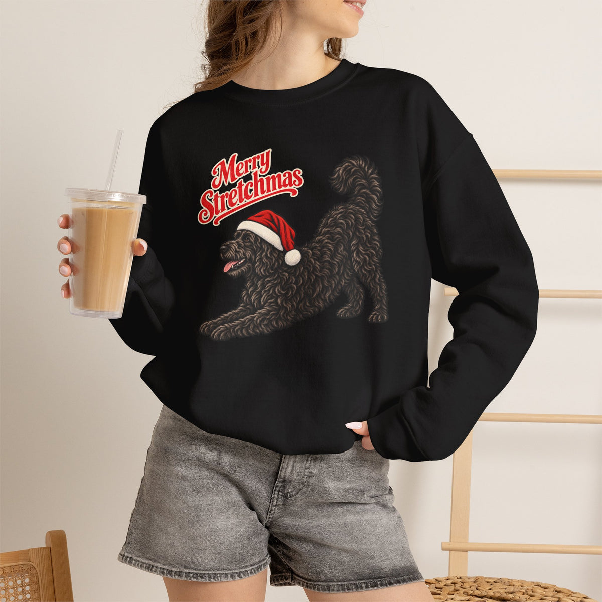Black Goldendoodle Christmas Sweatshirt | Merry Stretchmas