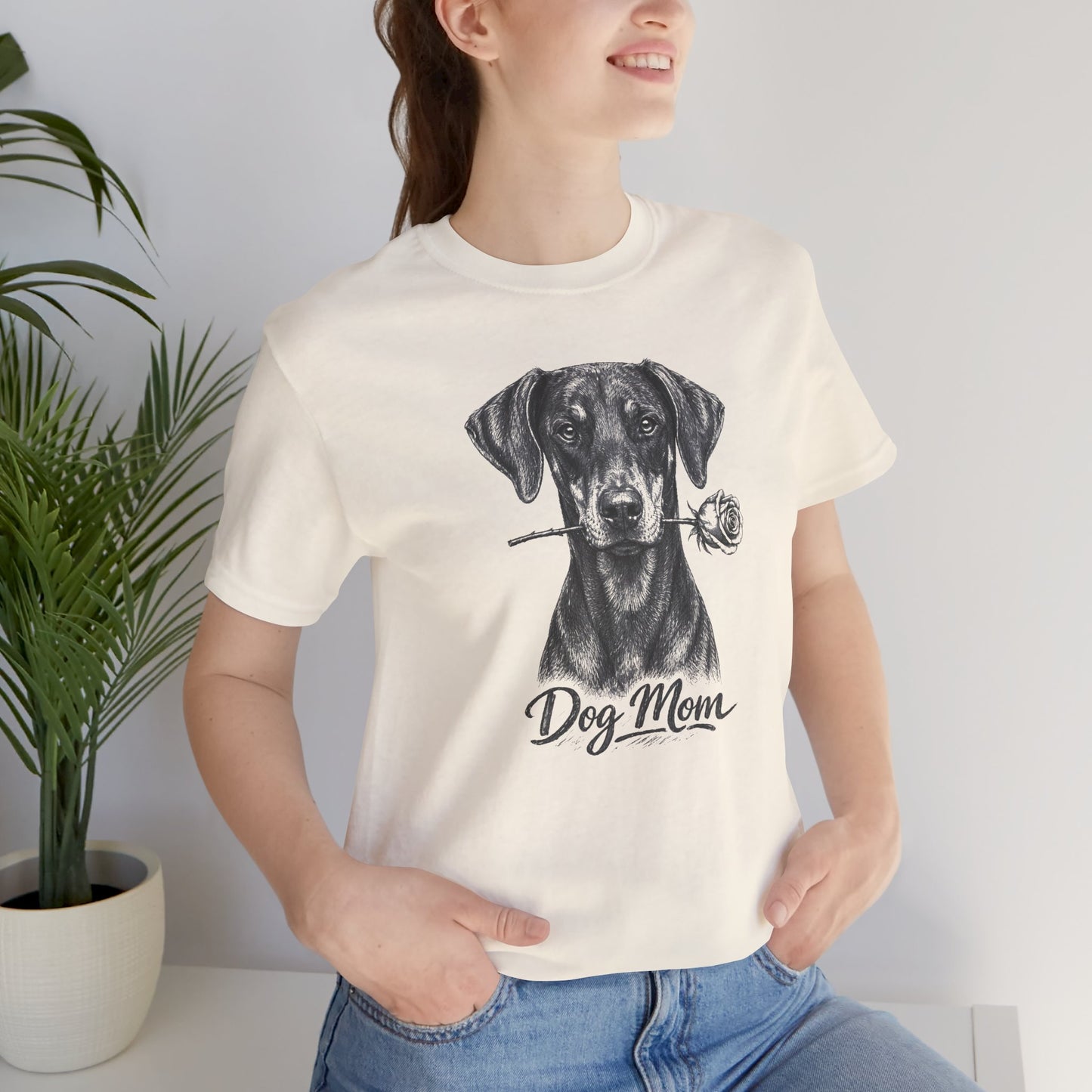 Doberman Dog Mom T-Shirt (Rose Collection) - Natural Ears