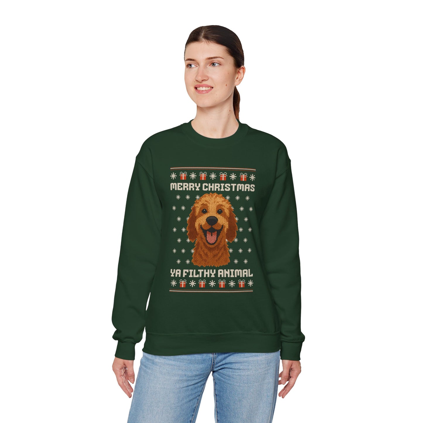 Doodle Merry Christmas Ya Filthy Animal Ugly Christmas Sweatshirt — Labradoodle / Goldendoodle (Style 1)