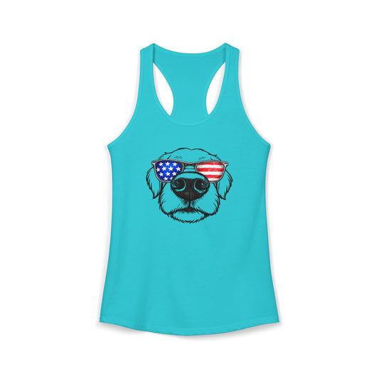 Red, White & BOOP Golden Retreiver - Women's Racerback Tanktop