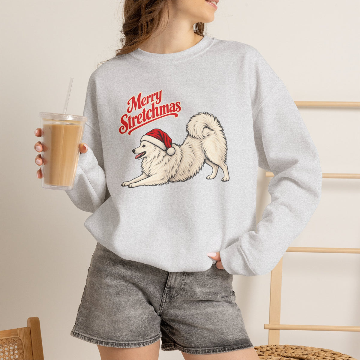 Japanese Spitz Christmas Sweatshirt | Merry Stretchmas