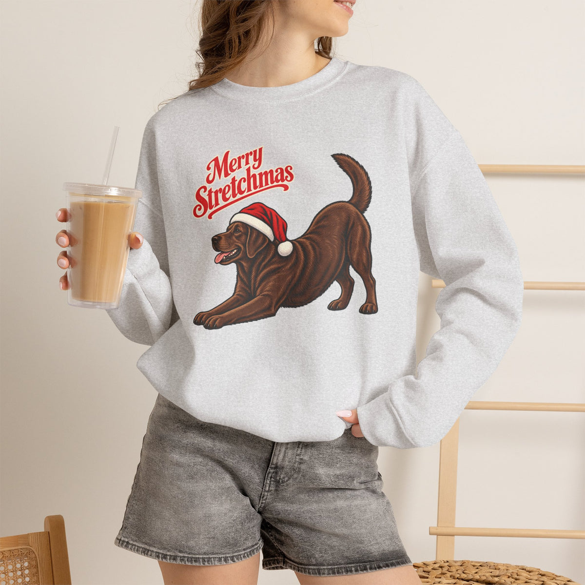 Chocolate Labrador Retriever Christmas Sweatshirt | Merry Stretchmas