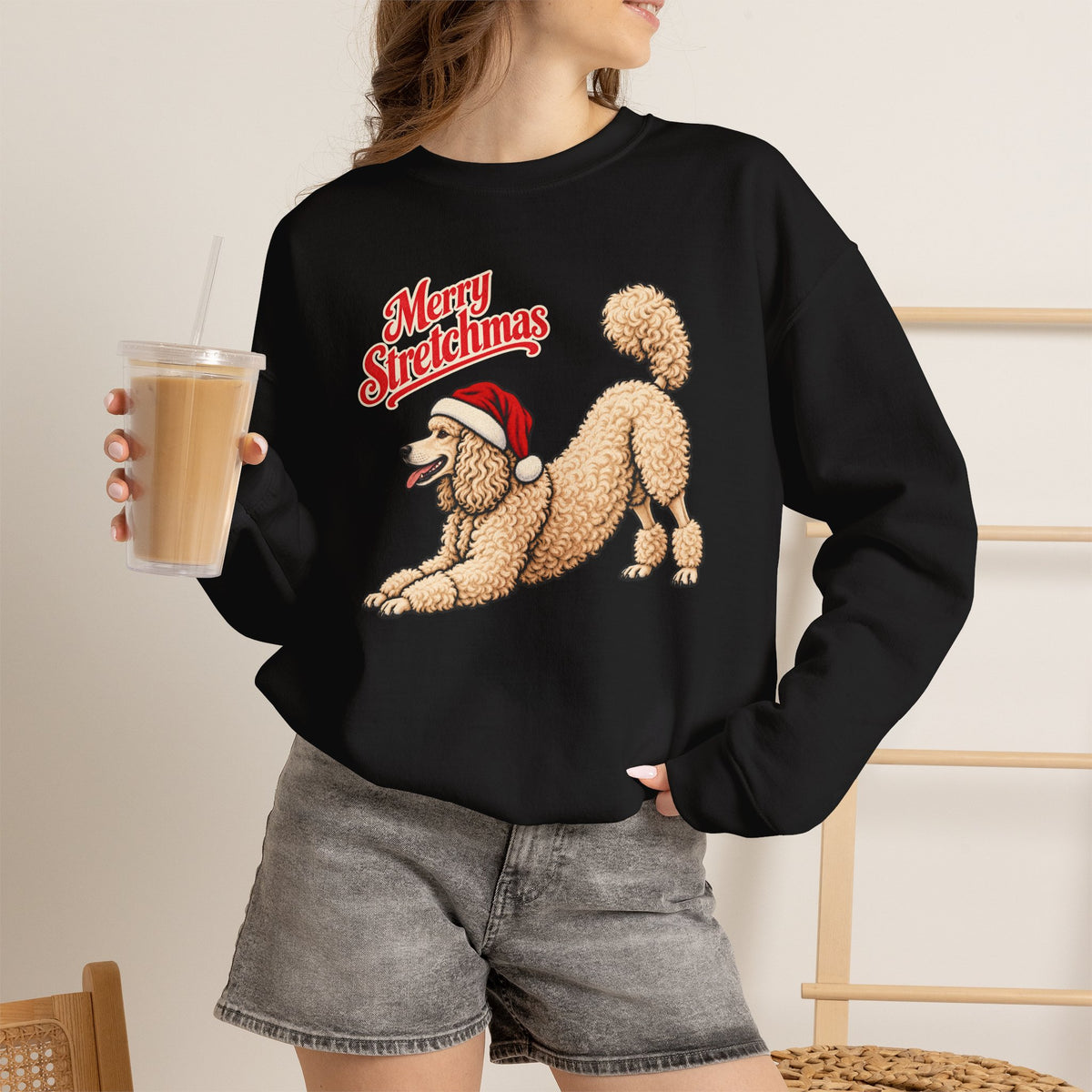White Poodle Christmas Sweatshirt | Merry Stretchmas