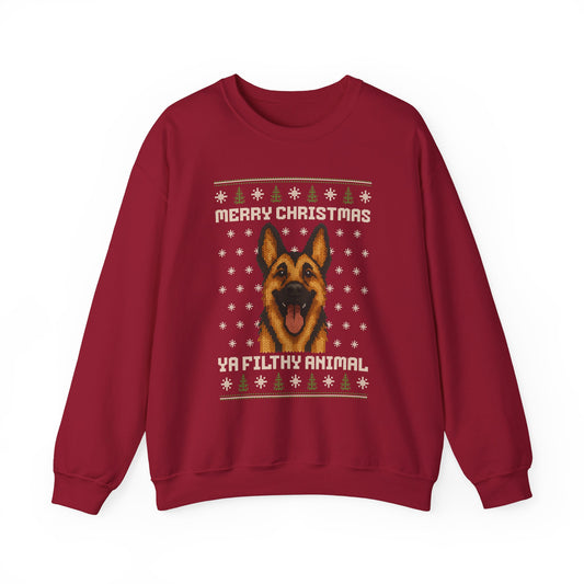 German Shepherd Merry Christmas Ya Filthy Animal Ugly Christmas Sweatshirt