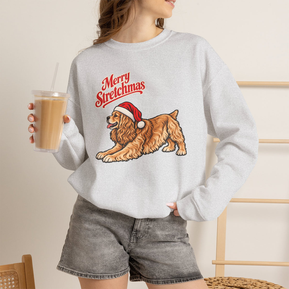 American Cocker Spaniel Christmas Sweatshirt | Merry Stretchmas (Docked Tail)