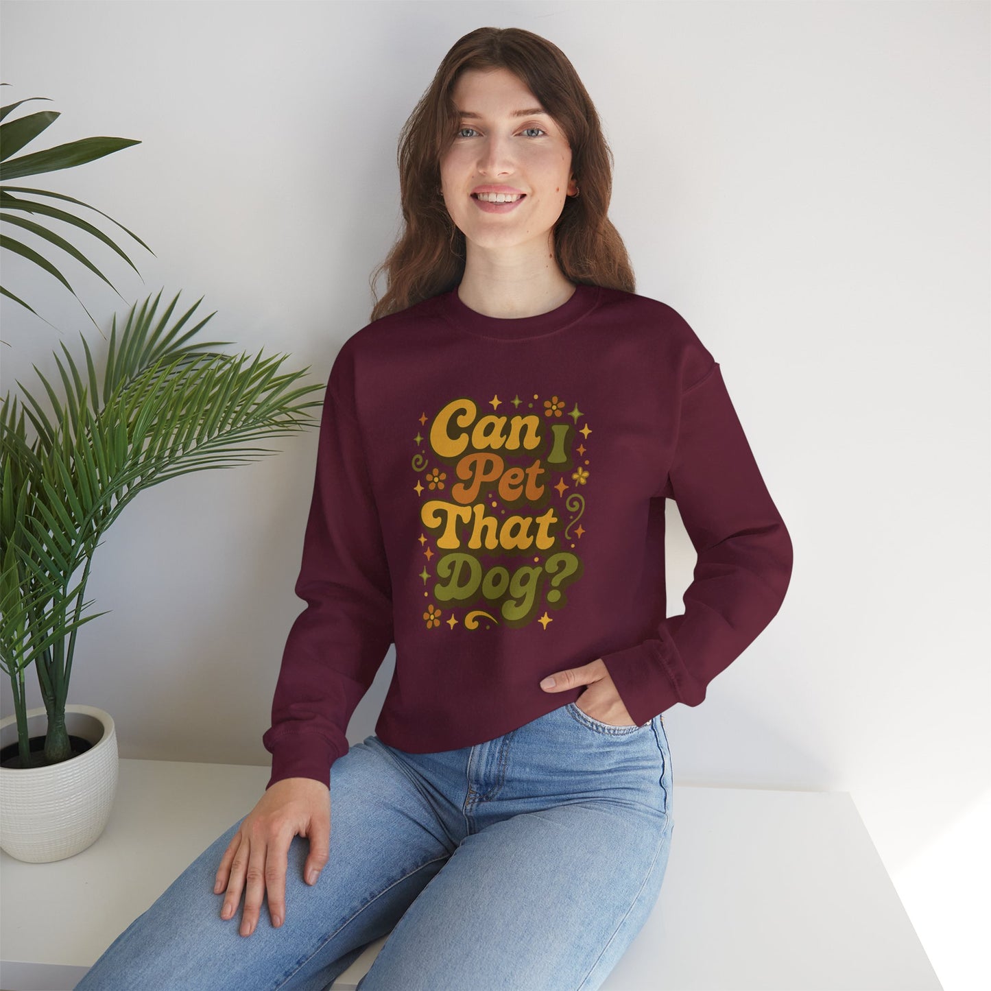 Vintage 70s “Can I Pet That Dog?” Sweatshirt — Retro Dog Lover Sweatshirt