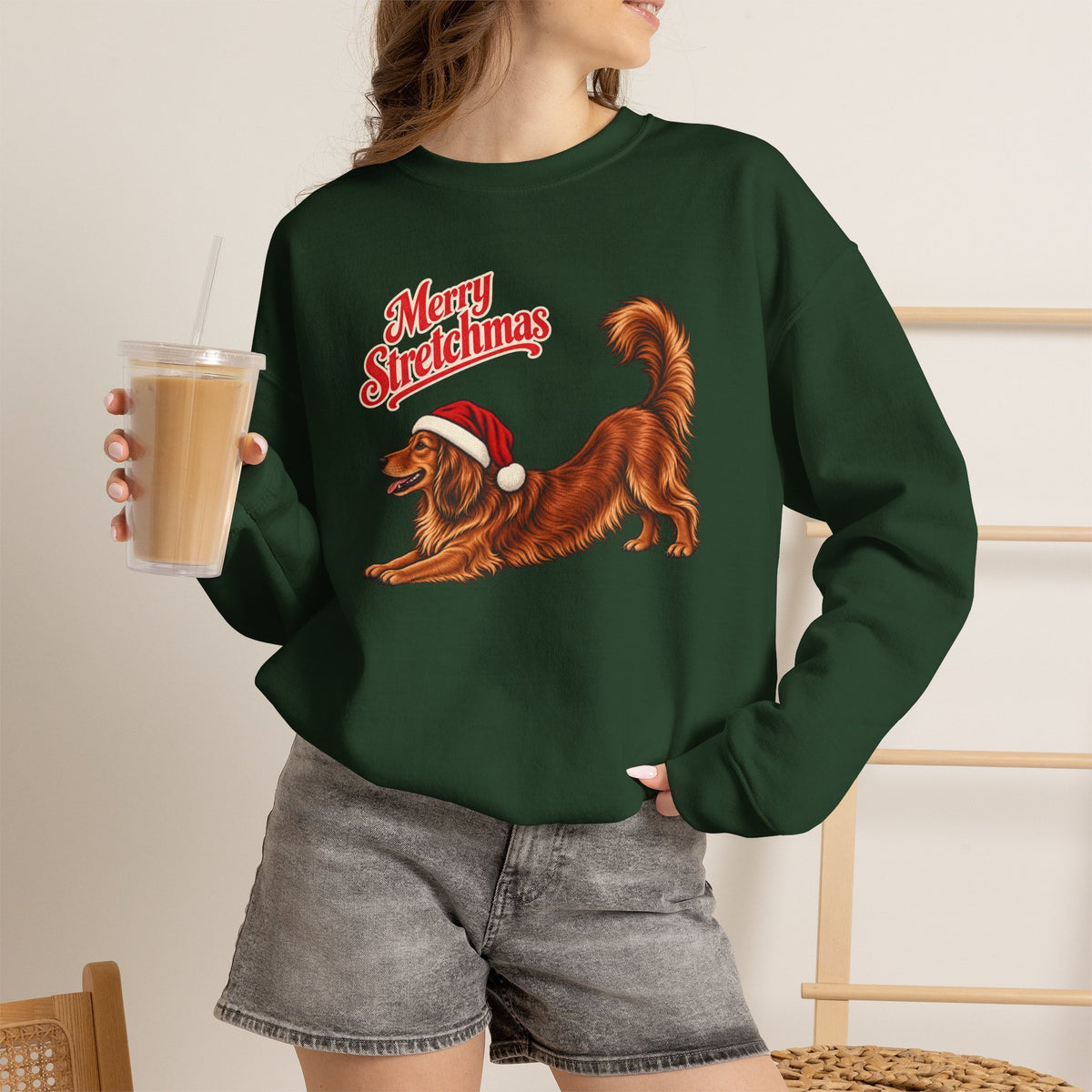 Long-haired Dachshund Christmas Sweatshirt | Merry Stretchmas