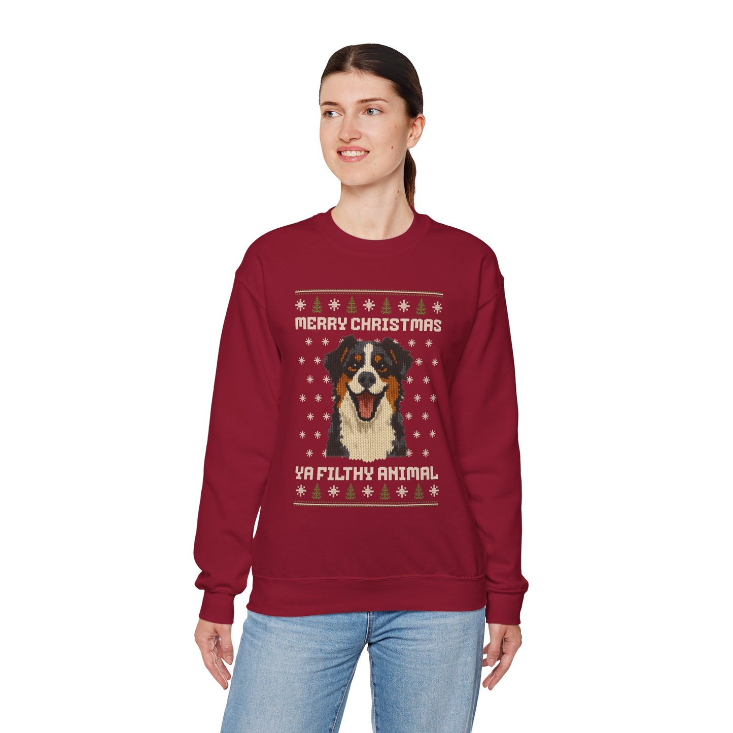 Australian Shepherd Merry Christmas Ya Filthy Animal Ugly Christmas Sweatshirt