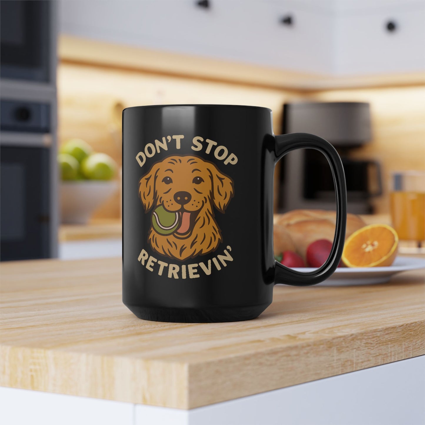 Golden Retriever Don't Stop Retrievin' Coffee Mug (Black)