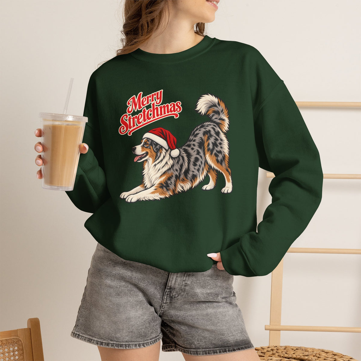 Australian Shepherd Christmas Sweatshirt | Merry Stretchmas