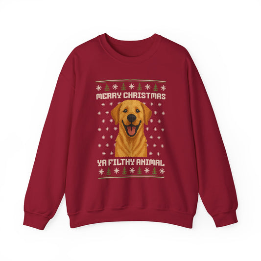 Yellow Labrador Retriever Merry Christmas Ya Filthy Animal Ugly Christmas Sweatshirt
