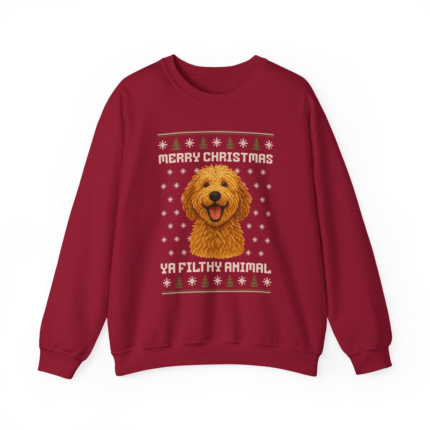 Doodle Merry Christmas Ya Filthy Animal Ugly Christmas Sweatshirt — Labradoodle / Goldendoodle (Style 4)