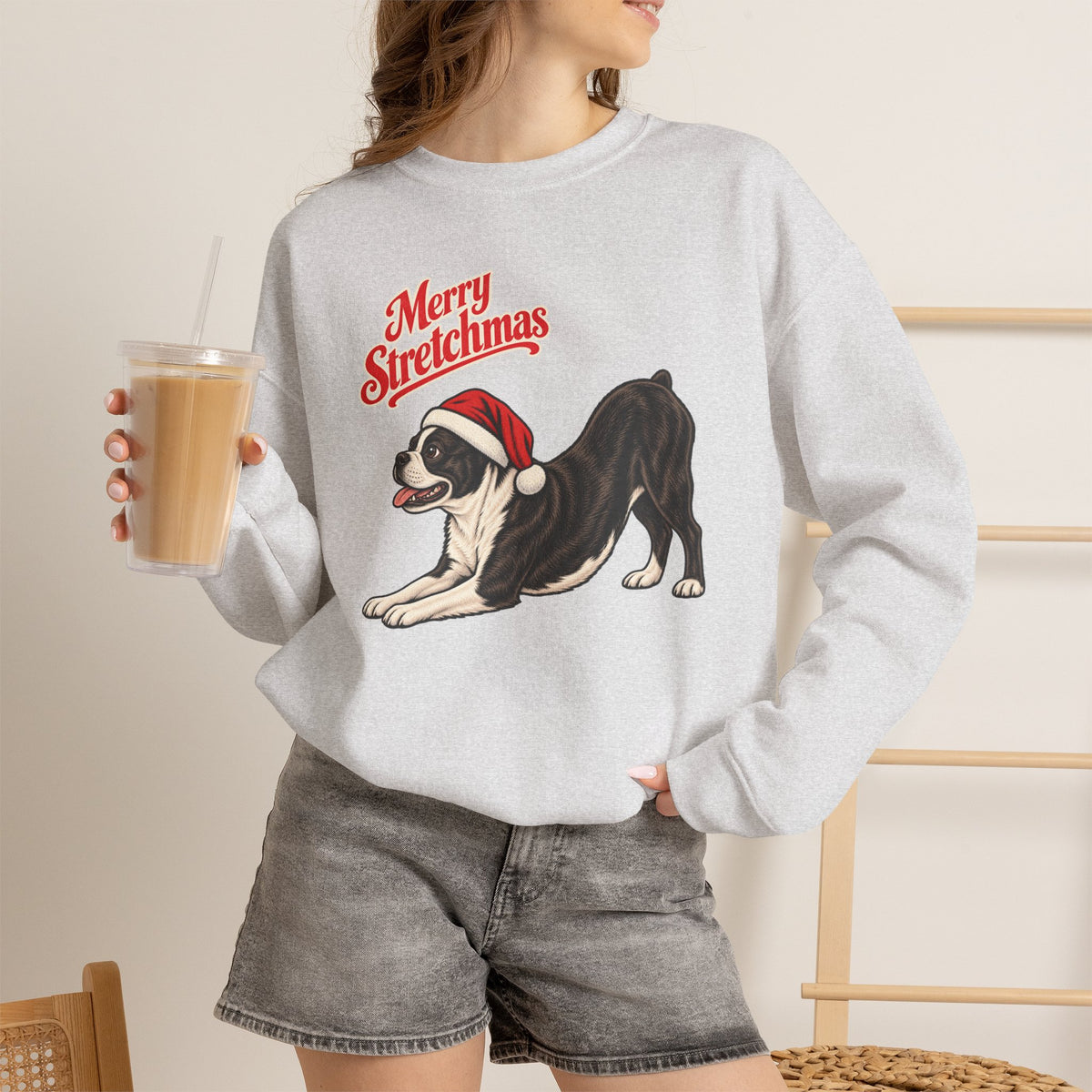 Boston Terrier Christmas Sweatshirt | Merry Stretchmas