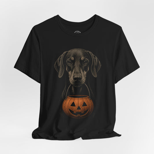 Doberman Halloween T-Shirt – Boop or Treat (Natural Ears)