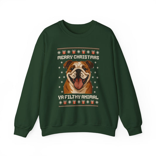 English Bulldog Merry Christmas Ya Filthy Animal Ugly Christmas Sweatshirt