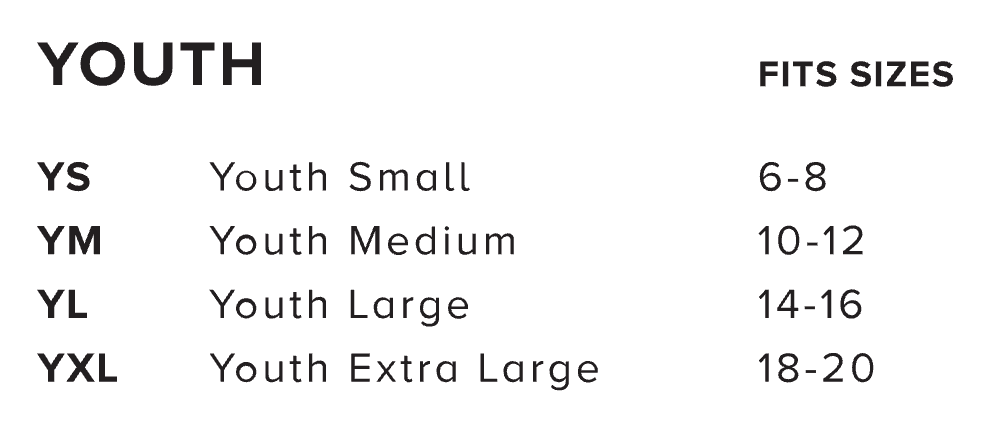 Size chart for Kids Duke, Honey Tee